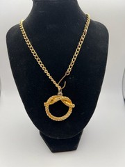 Vintage Gold Tone Rope Knot Pendant Necklace
