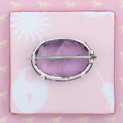 Antique Victorian Natural Amethyst Oval Cut Sterling Silver Brooch Pin Pendant