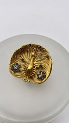 UNIQUE Vintage gold intricate wired peacock brooch Blue Green White Rhinestones