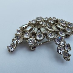 Vintage Art Deco Rhinestone Crown Brooch Old Hollywood Regency Tiara Royalcore