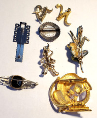 Vintage Brooch Lot Of 8, Varied Styles, Ages, Eras, Composition, Brands, Sizes