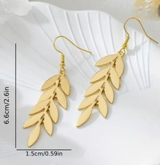 Gold Wheat Leaf Dangle Earrings
