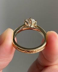 IGI Certified 2 CT Round Lab Grown Diamond Vintage Art Deco Engrave Shank Ring