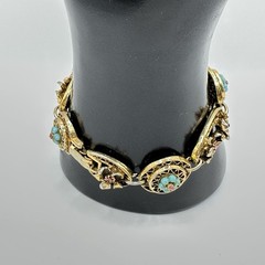 Vintage ART Arthur Pepper Gold Tone Bracelet Filigree Rhinestones Flowers Signed