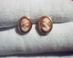 Vintage Cameo Portrait Oval Stud Earrings, Yellow Gold