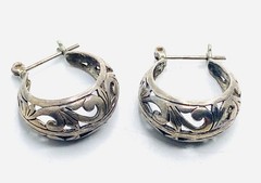Vintage Jez Jezlaine Sterling Silver Scroll Hoop Earrings Y2