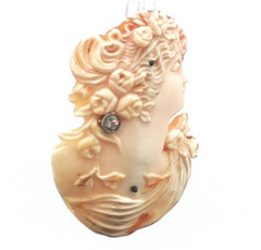Antique Edwardian 14K Gold Diamond Cameo Brooch Frameless Lady Portrait Diamond