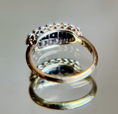 Antique 14K Gold Sapphire & Diamond Saddle Ring Victorian Edwardian Estate 7.25