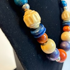 Chunky Vintage Necklace Wood Beads Boho Colorful Eye Catching