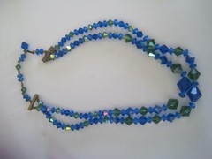 Blue Green Aurora Borealis Double Strand Necklace Choker Approx. 15″