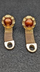 Art Deco Round Gold Tone Mesh Wrap Faux Tiger Eye Cufflinks Set