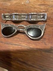 Sterling Cats Eye Sun Glasses Pin + Ribbon Pin Mexico 92.5 Both Well Made
