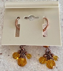 1928 Amber Copper Tone Dangle Drop Pierced Earrings Beaded Boho