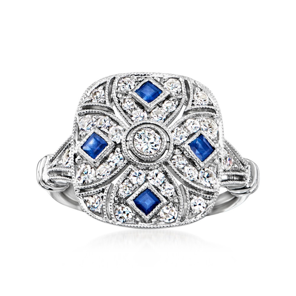 Vint Diamond & Sapphire Rng in Platinum Size 6.25