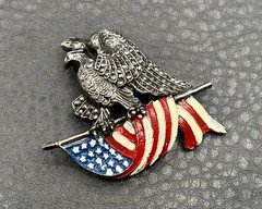 Vintage Pot Metal American Eagle USA Flag Patriotic Enamel Marcasite Pin Brooch