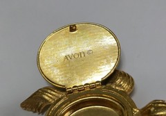 Vintage Avon Turtle Lip Gloss Compact Trinket Box Gold Tone Green Cabochon…