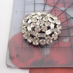 Vintage Round Baguette Clear Rhinestone Silver Tone Cluster Pin Brooch