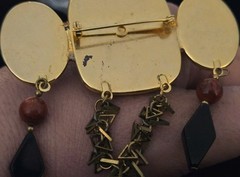 Art Deco Onyx Carnelian Earrings Big Pin Set