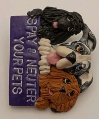 Vtg. 90s Veterinary 3D Dog Head Lapel Pin Spay Neuter Pets Advocacy Polymer Clay