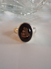 Vintage Designer Oval Cut Smoky Quartz Band Statement Ring Sz 8 Sterling Silver