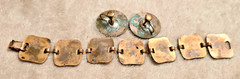 Vintage Copper Red and White Enamel Bracelet Earrings Set