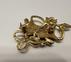 Vintage Red Enamel Christmas Holiday Jingle Bells Brooch Holiday Jewelry Pin