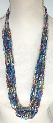 3 Crochet Beaded NECKLACES Bold BOHO Colorful Blue Pink White 30″ 38″ 38″