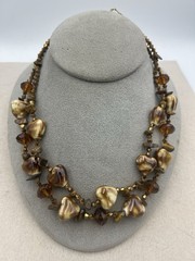 Vintage Tigers Eye Glass Heart Brown Necklace