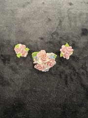 VTG English China Hand Painted Porcelain COALPORT Pink Rose Brooch & Earrings