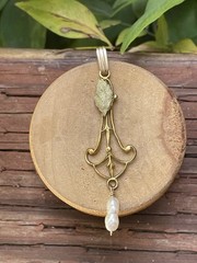 Antique Edwardian Lavalier Pendant Seed Pearl GF Art Deco Art Nouveau