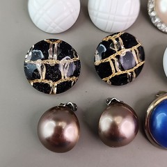 Vintage Round Clip On Earrings Lot of 7 Red White Blue Brown Acrylic Resin