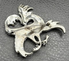 HUGE POT METAL Art Deco Phoenix Gryphon Bird Brooch Silver Tone Rhinestones READ