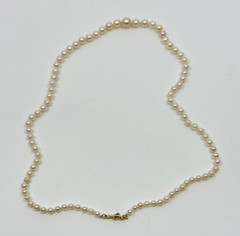 14K Yellow Gold Graduated Japan Saltwater Akoya Cultured Pearl Vtg Necklace 20″