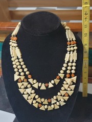 Vintage Bone or Horn Necklace Multi Strand Tribal Boho Statement