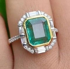 Art Deco Style Lab Created Emerald Cocktail Engagement 14K White Gold FN Ring