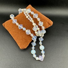 Vintage Opalite Glass Bead Necklace 31″ Faceted Round Hook Clasp Adjustable