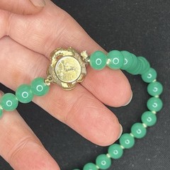 Vintage Jade Green Knotted Necklace 15” W/ Brass Clasp Japan