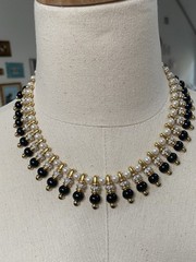 EGYPTIAN REVIVAL BLACK & WHITE BEAD RHINESTONE COLLAR Bib Statement NECKLACE
