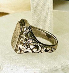 Antique 800 Silver Ornate Signet Ring Art Nouveau 10.9 GR Size 4 1/2