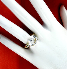 Vintage Solid 10K Yellow Gold Ring White Topaz Diamond Accent Cocktail Jewelry 7
