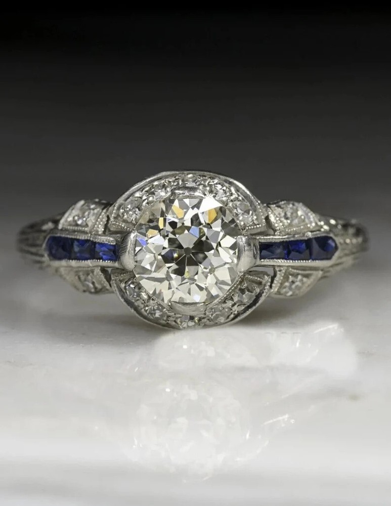 Art Deco 1.35CT White Round Simulated Diamond Antique Wedding Ring In 925 Silver