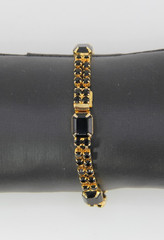 Vintage Bracelet Black Prong Set Rhinestones Push Lock, Czech Republic 1980