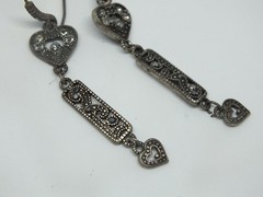 Hoop Pierced Earrings Dark Silver Tone Clear Blue Rhinestones 2 1/4″ Long NICE