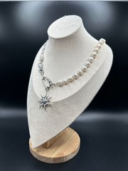 White natural pearl half chain necklace, cz removable pendant sun