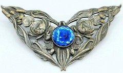 Silver Plated Art Nouveau Fairy Wing Blue Stone Sash Pin