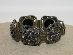 Vintage Judy Lee Iridescent Carnival Glass Wide Panel Bracelet