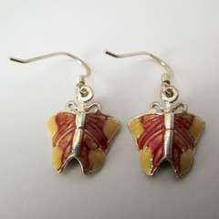 BUTTERFLY EARRINGS Sterling Silver & ENAMEL Green BLUE Magenta PINK Dangle DROP