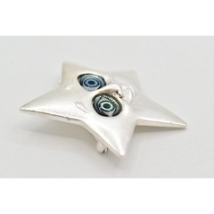 Danecraft Vintage Star Eyes Pin Brooch Staring Face Silver Signed NOS 80s BinA4