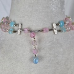 Vintage Double Strand Lucite Necklace Pastel Cotton Candy Pink Blue Hong Kong