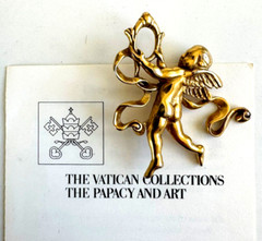 Vtg Metropolitan Museum of Art Cherub Pin 24K Gold Plated w Original Paperwork
